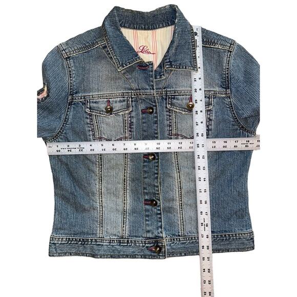 Lilu Distressed Biker Denim‎ Jacket NWT Size Large Cotton Stretch Pacsun - Picture 7 of 9